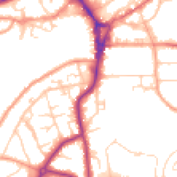 Daytime road noise heatmap for GU22 7XQ