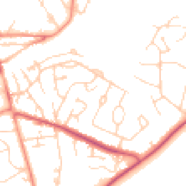 Daytime road noise heatmap for GU22 8DA
