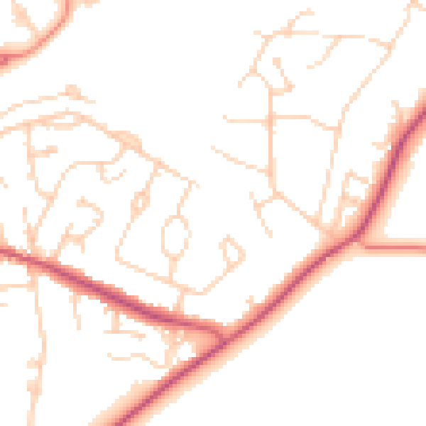 Daytime road noise heatmap for GU22 8EZ