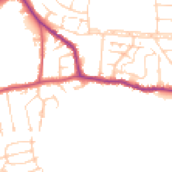 Daytime road noise heatmap for GU22 9EP