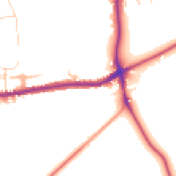 Daytime road noise heatmap for GU24 0ES