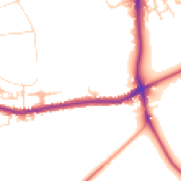 Daytime road noise heatmap for GU24 0HL