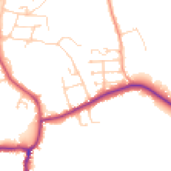 Daytime road noise heatmap for GU24 8PY