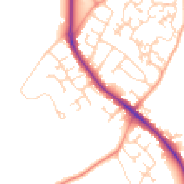 Daytime road noise heatmap for GU24 9BZ