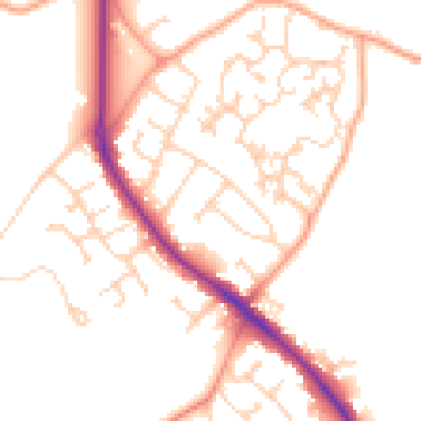 Daytime road noise heatmap for GU24 9DF