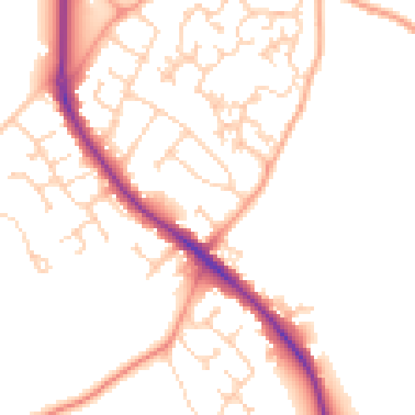 Daytime road noise heatmap for GU24 9DP