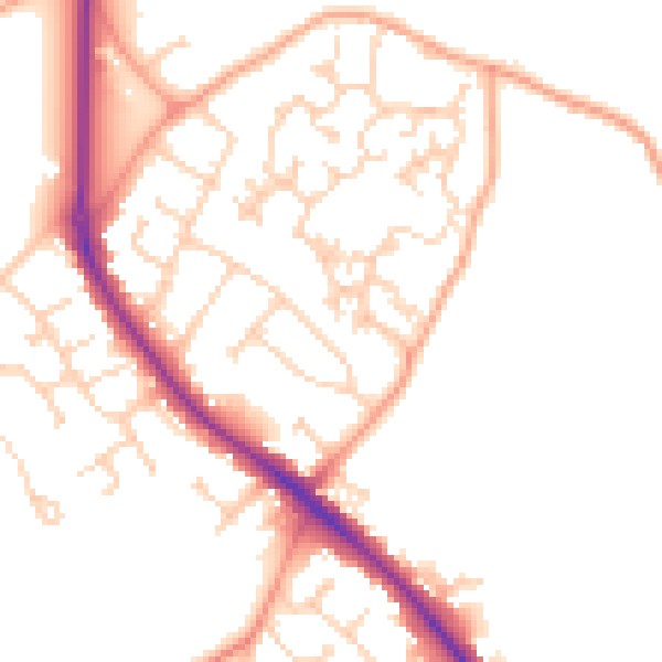 Daytime road noise heatmap for GU24 9DQ