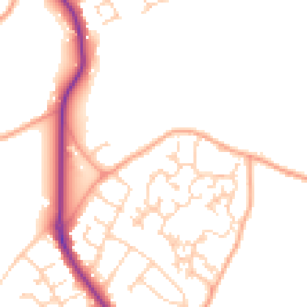 Daytime road noise heatmap for GU24 9EA