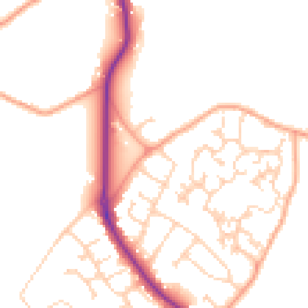 Daytime road noise heatmap for GU24 9EB
