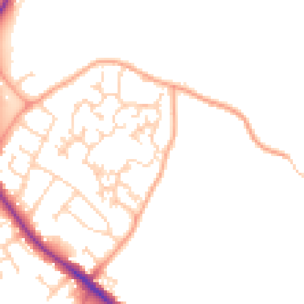 Daytime road noise heatmap for GU24 9EY