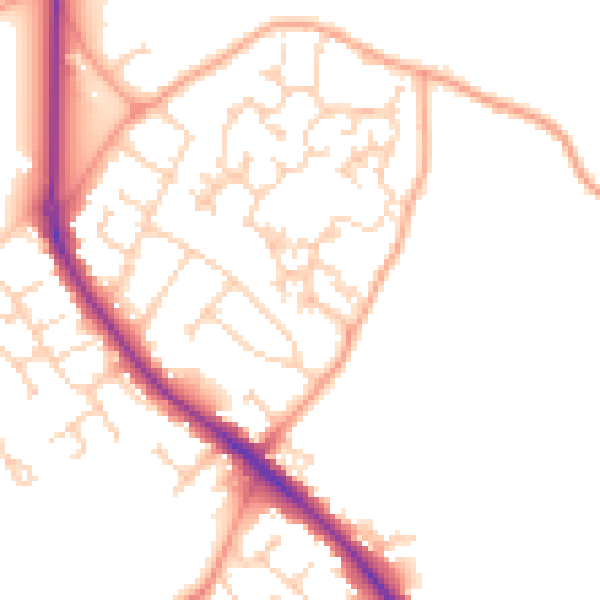Daytime road noise heatmap for GU24 9EZ