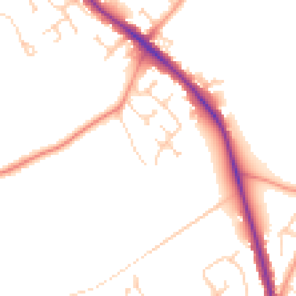 Daytime road noise heatmap for GU24 9FW