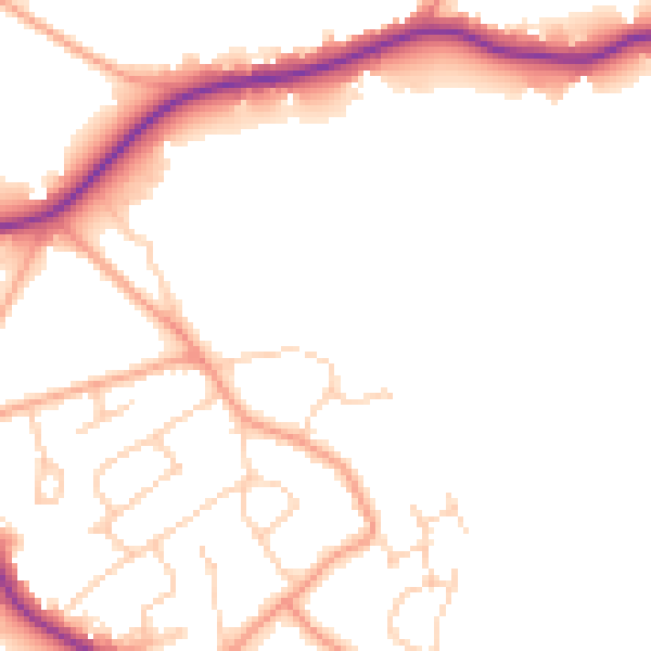 Daytime road noise heatmap for GU24 9FZ