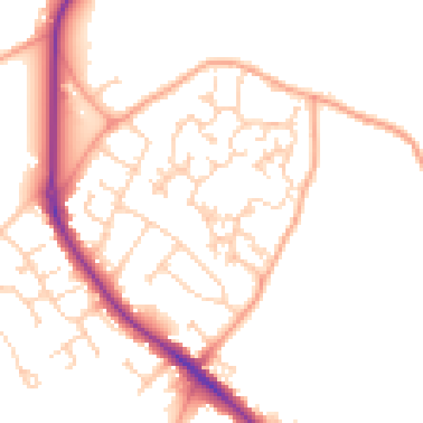 Daytime road noise heatmap for GU24 9HE