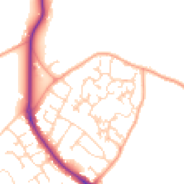 Daytime road noise heatmap for GU24 9HQ