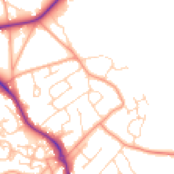 Daytime road noise heatmap for GU24 9HY