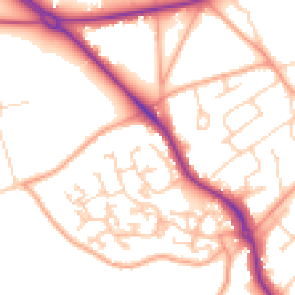 Daytime road noise heatmap for GU24 9NB