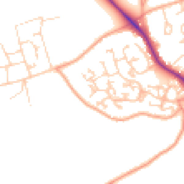 Daytime road noise heatmap for GU24 9PB
