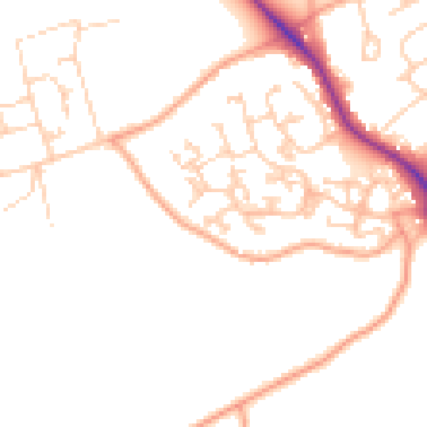 Daytime road noise heatmap for GU24 9PD