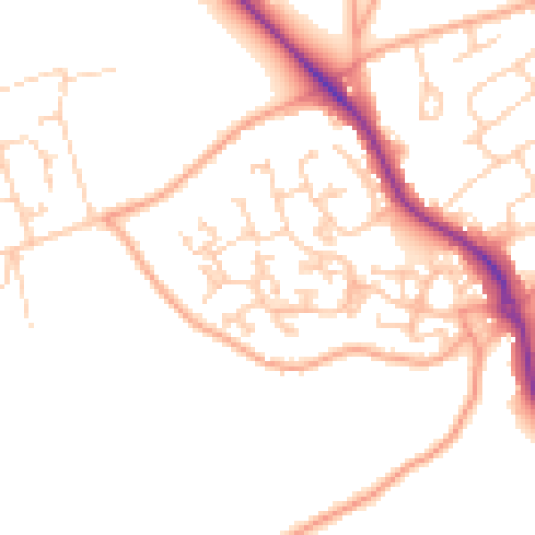 Daytime road noise heatmap for GU24 9PG