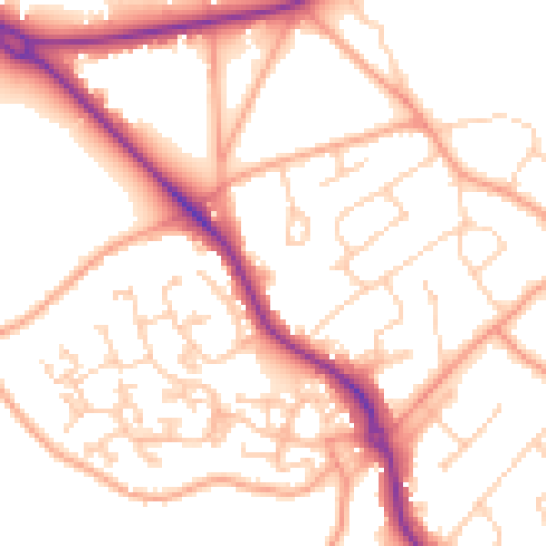 Daytime road noise heatmap for GU24 9PP