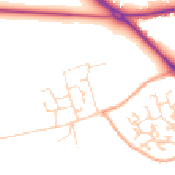 Daytime road noise heatmap for GU24 9QB