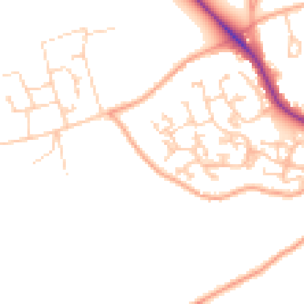 Daytime road noise heatmap for GU24 9QE
