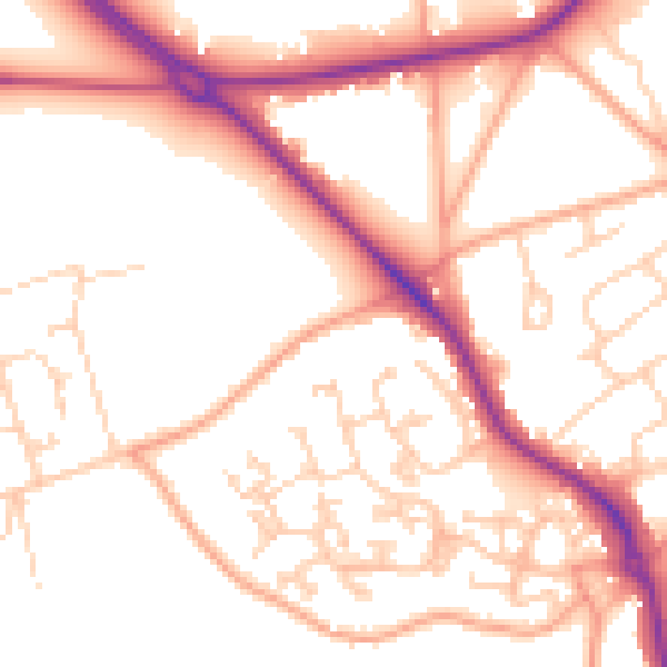 Daytime road noise heatmap for GU24 9QG