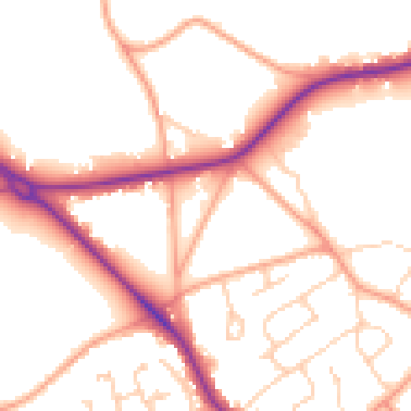 Daytime road noise heatmap for GU24 9QT