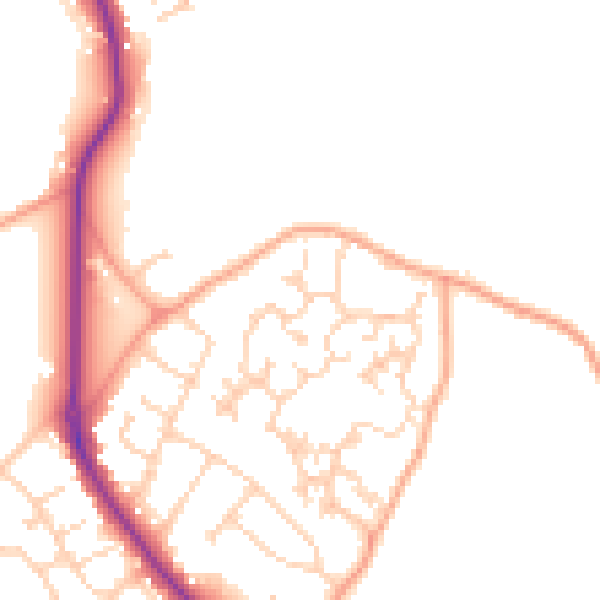 Daytime road noise heatmap for GU24 9SE