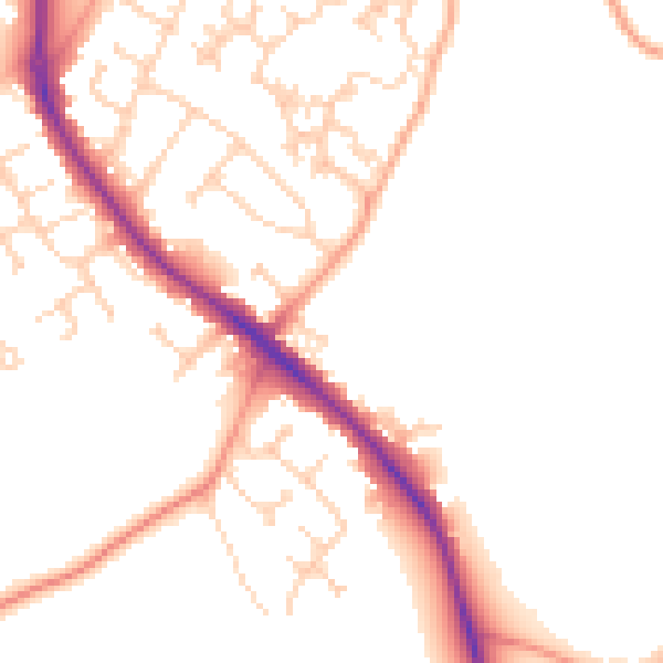 Daytime road noise heatmap for GU24 9SJ