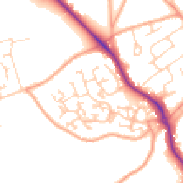Daytime road noise heatmap for GU24 9XA