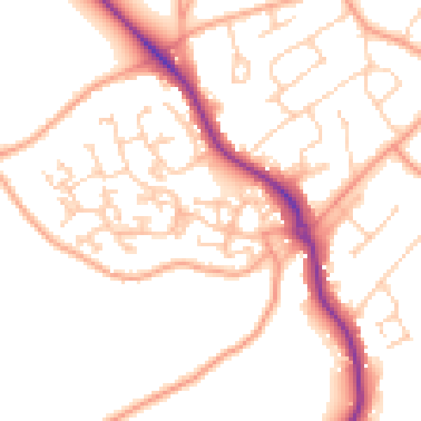 Daytime road noise heatmap for GU24 9XQ