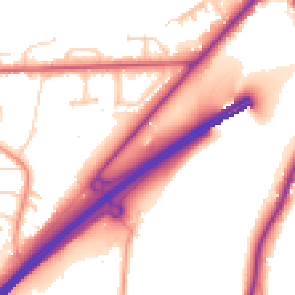 Daytime road noise heatmap for GU26 6BQ