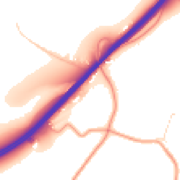 Daytime road noise heatmap for GU26 6DD