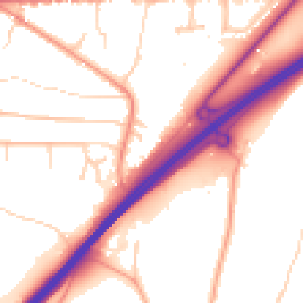 Daytime road noise heatmap for GU26 6FQ