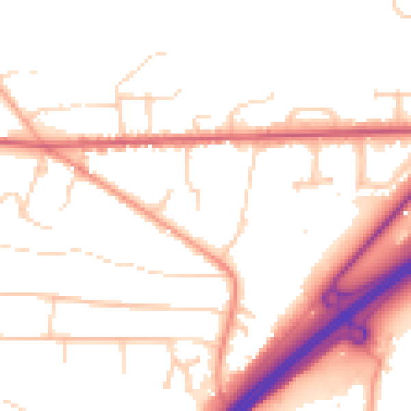 Daytime road noise heatmap for GU26 6JU