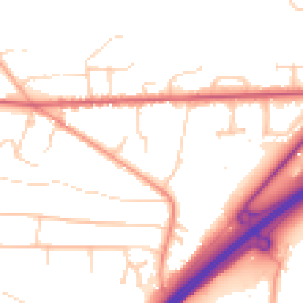 Daytime road noise heatmap for GU26 6JX