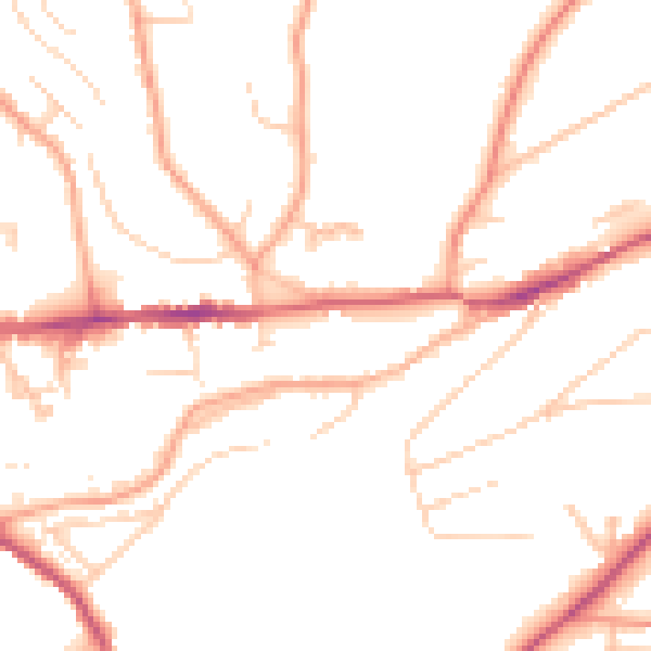 Daytime road noise heatmap for GU27 1DA