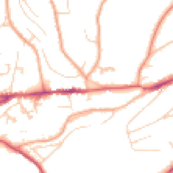 Daytime road noise heatmap for GU27 1DG
