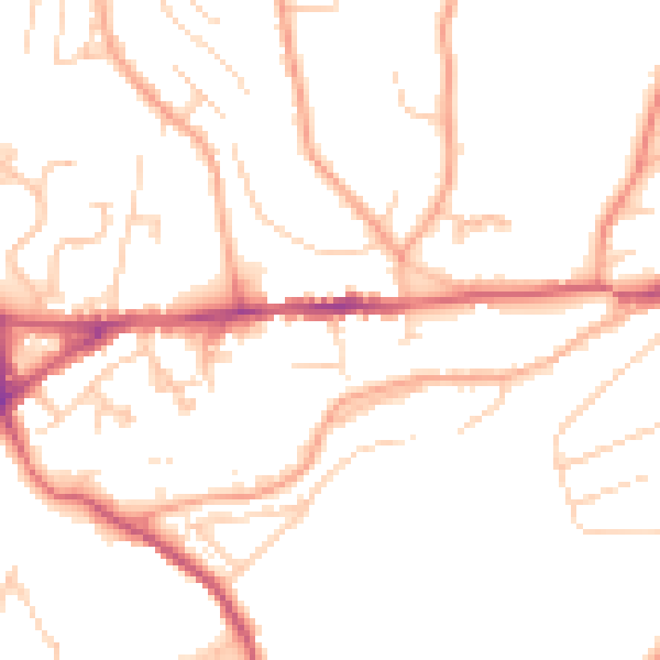 Daytime road noise heatmap for GU27 1DJ