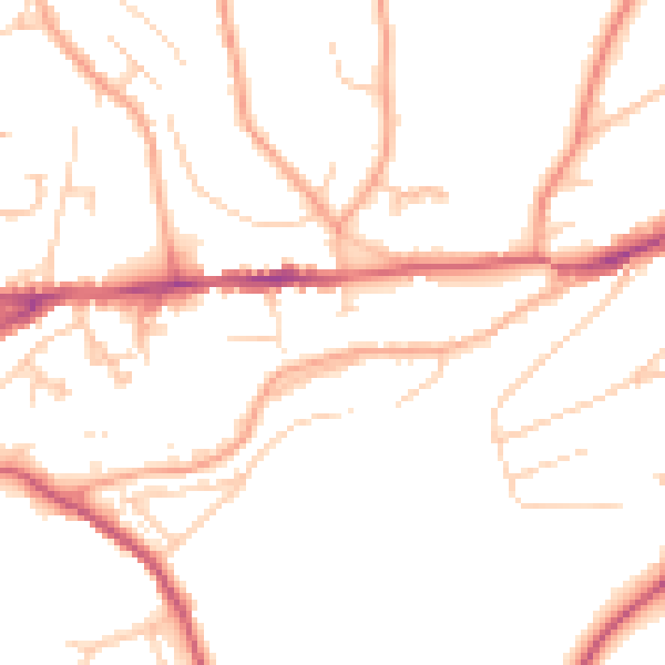 Daytime road noise heatmap for GU27 1DL