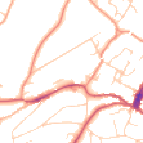 Daytime road noise heatmap for GU27 1DW