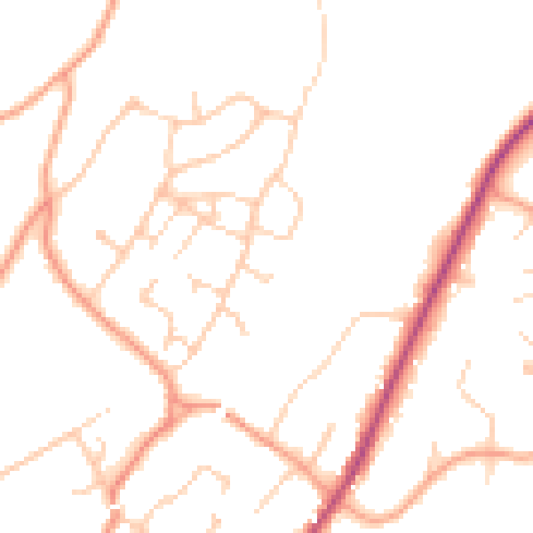 Daytime road noise heatmap for GU27 1EN