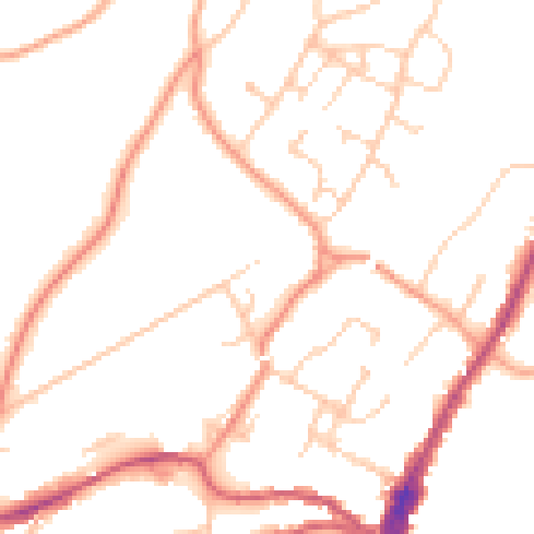 Daytime road noise heatmap for GU27 1FB