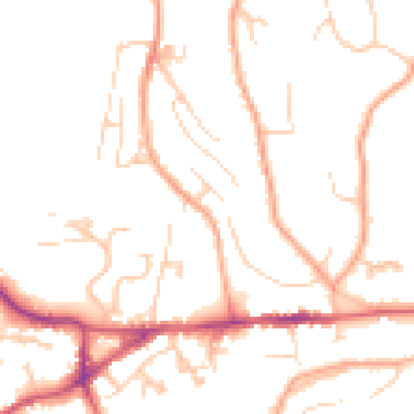 Daytime road noise heatmap for GU27 1JE