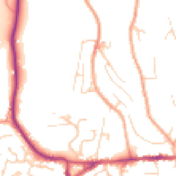 Daytime road noise heatmap for GU27 1JJ