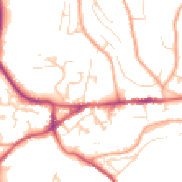 Daytime road noise heatmap for GU27 1NB