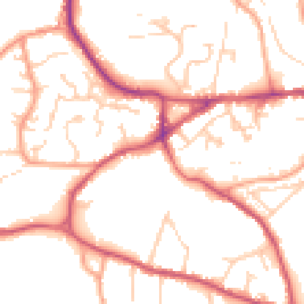 Daytime road noise heatmap for GU27 1NP