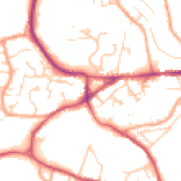 Daytime road noise heatmap for GU27 1NS